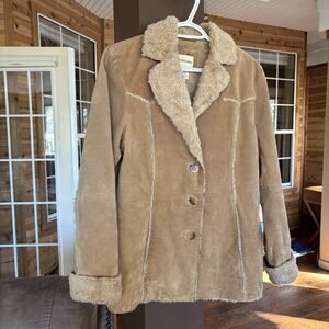 Barn Coat Women M Leather Suede & Fleece Shearling Lined Boho Vntg St Johns Bay
